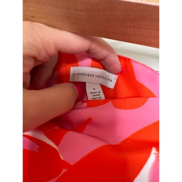 NEW Monique Lhuillier Taffeta Lined Zip Closure Floral Midi Skirt Orange Size: 4 - Picture 4 of 8